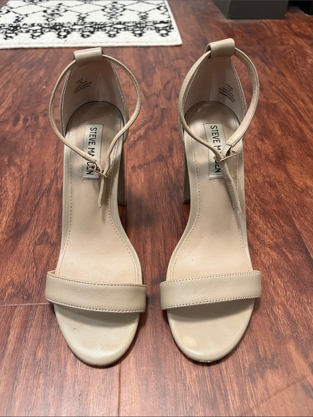 Steve Madden Beige Ankle-Strap Block Heels